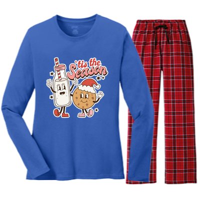 Retro Christmas Milk And Cookies For Santa Vintage Holiday Funny Gift Women's Long Sleeve Flannel Pajama Set 