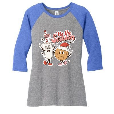 Retro Christmas Milk And Cookies For Santa Vintage Holiday Funny Gift Women's Tri-Blend 3/4-Sleeve Raglan Shirt