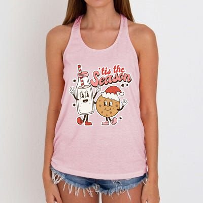 Retro Christmas Milk And Cookies For Santa Vintage Holiday Funny Gift Women's Knotted Racerback Tank