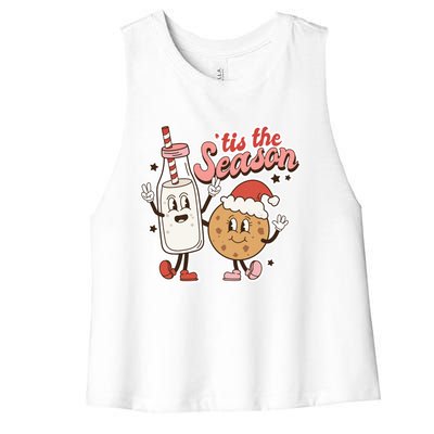 Retro Christmas Milk And Cookies For Santa Vintage Holiday Funny Gift Women's Racerback Cropped Tank