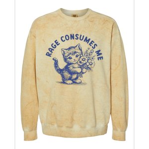 Rage Consumes Me Cat Flower Colorblast Crewneck Sweatshirt