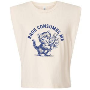 Rage Consumes Me Cat Flower Garment-Dyed Women's Muscle Tee