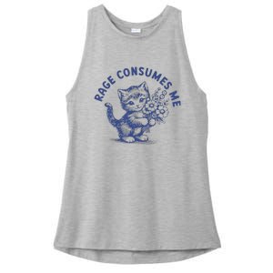 Rage Consumes Me Cat Flower Ladies PosiCharge Tri-Blend Wicking Tank