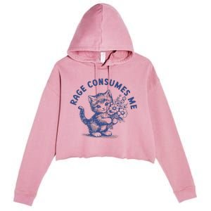 Rage Consumes Me Cat Flower Crop Fleece Hoodie