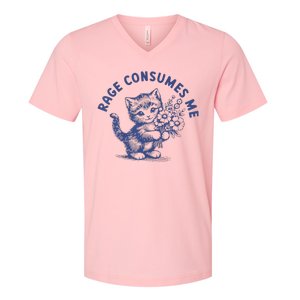 Rage Consumes Me Cat Flower V-Neck T-Shirt