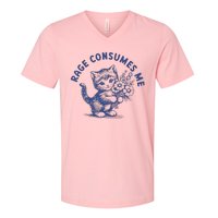 Rage Consumes Me Cat Flower V-Neck T-Shirt