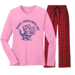 Rage Consumes Me Cat Flower Women's Long Sleeve Flannel Pajama Set 