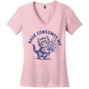 Rage Consumes Me Cat Flower Women's V-Neck T-Shirt