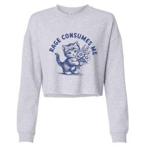 Rage Consumes Me Cat Flower Cropped Pullover Crew