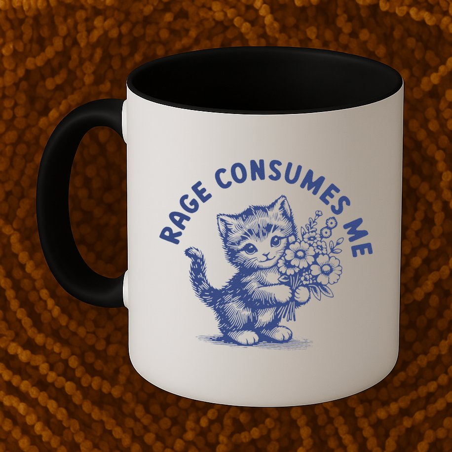 Rage Consumes Me Cat Flower Cute Kitty Cat Meme Mug