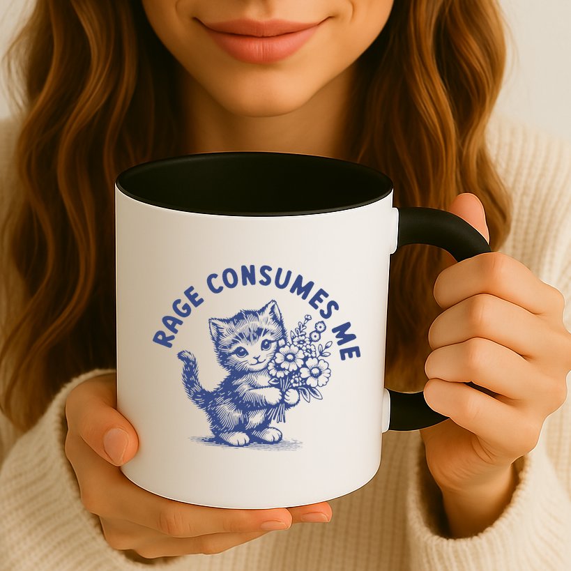 Rage Consumes Me Cat Flower Cute Kitty Cat Meme Mug