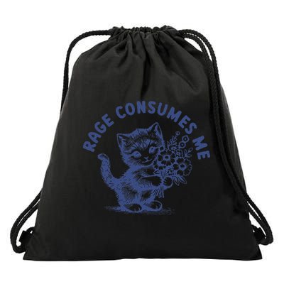Rage Consumes Me Cat Flower Cute Kitty Cat Meme Drawstring Bag