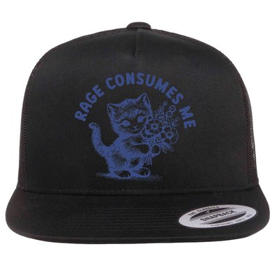 Rage Consumes Me Cat Flower Cute Kitty Cat Meme Flat Bill Trucker Hat