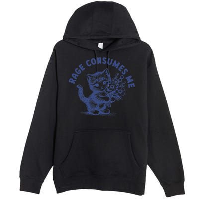 Rage Consumes Me Cat Flower Cute Kitty Cat Meme Premium Pullover Hoodie
