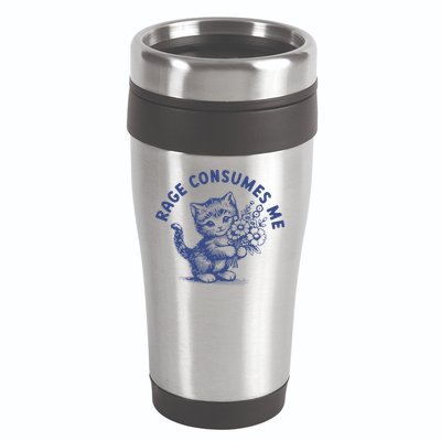 Rage Consumes Me Cat Flower Cute Kitty Cat Meme 16oz Travel Tumbler
