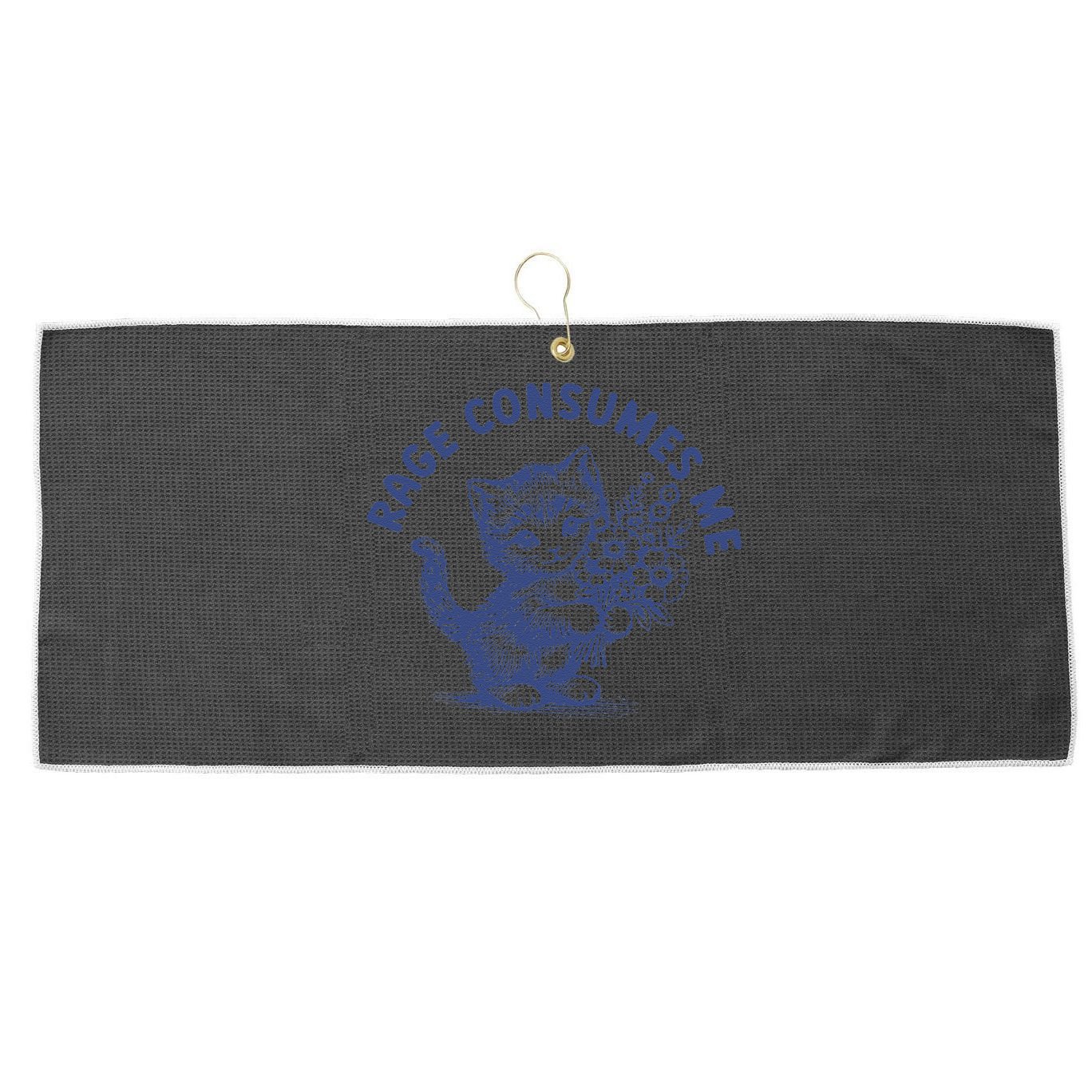 Rage Consumes Me Cat Flower Cute Kitty Cat Meme Large Microfiber Waffle Golf Towel