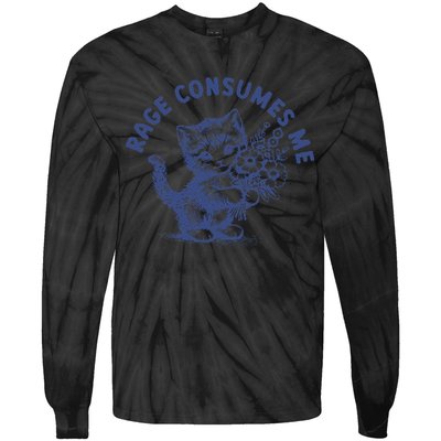 Rage Consumes Me Cat Flower Cute Kitty Cat Meme Tie-Dye Long Sleeve Shirt