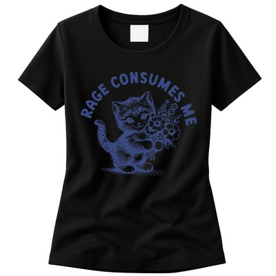Rage Consumes Me Cat Flower Cute Kitty Cat Meme Womens T-Shirt
