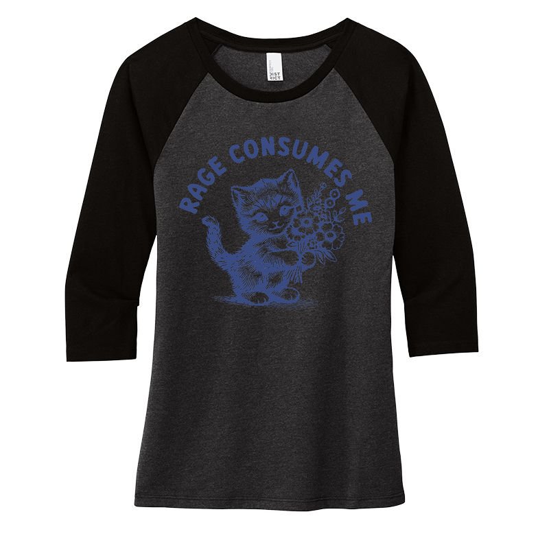 Rage Consumes Me Cat Flower Cute Kitty Cat Meme Women's Tri-Blend 3/4-Sleeve Raglan Shirt
