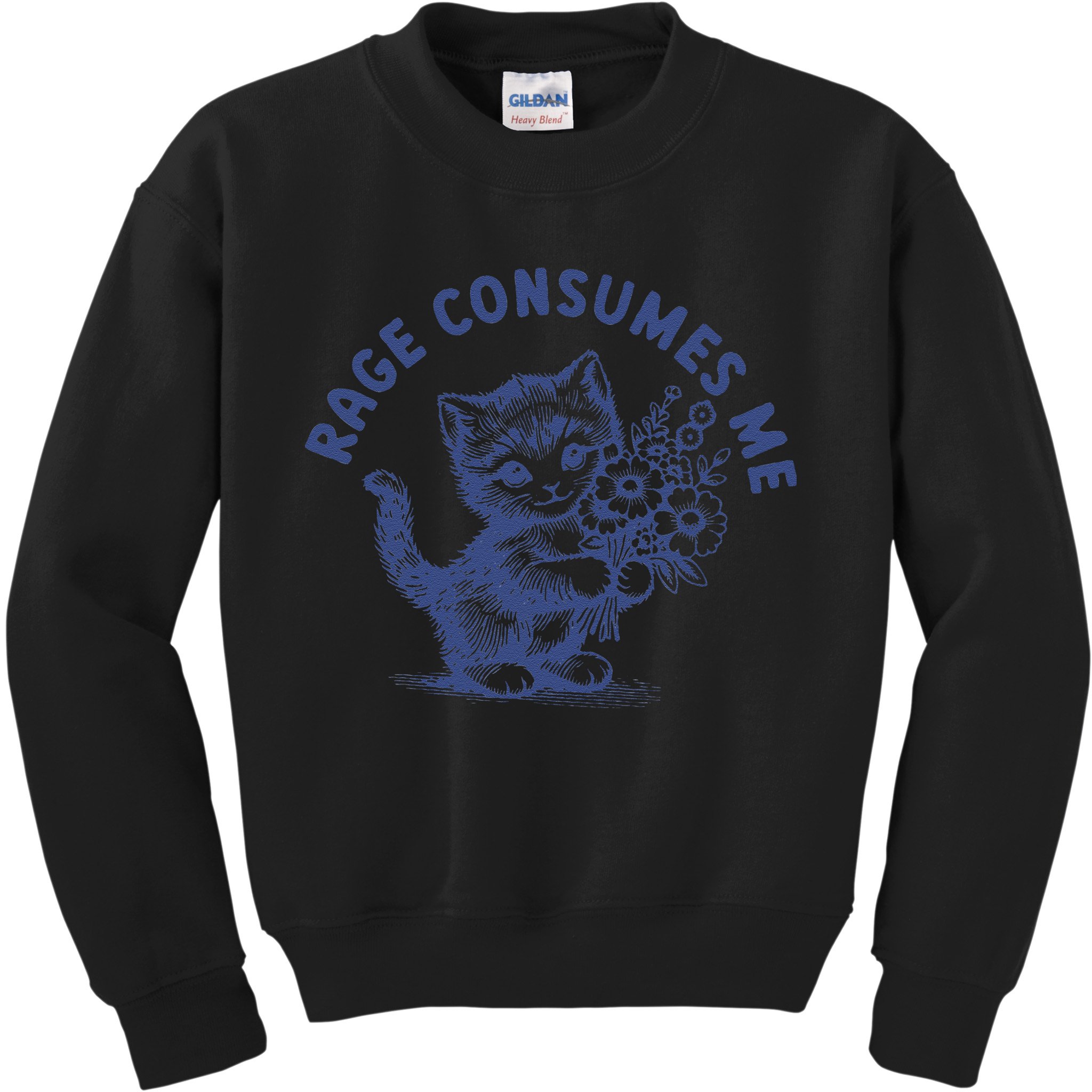 Rage Consumes Me Cat Flower Cute Kitty Cat Meme Kids Sweatshirt