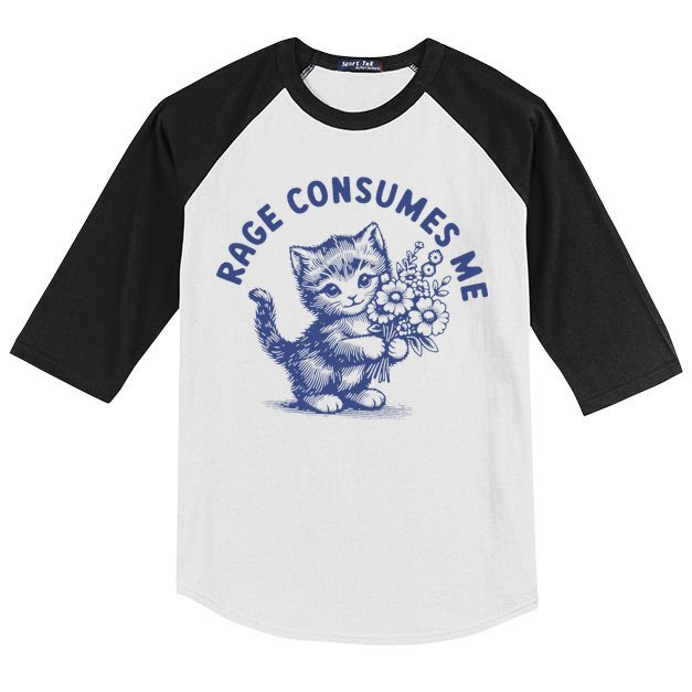 Rage Consumes Me Cat Flower Cute Kitty Cat Meme Kids Colorblock Raglan Jersey