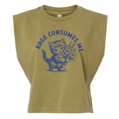 Rage Consumes Me Cat Flower Cute Kitty Cat Meme Garment-Dyed Women's Muscle Tee