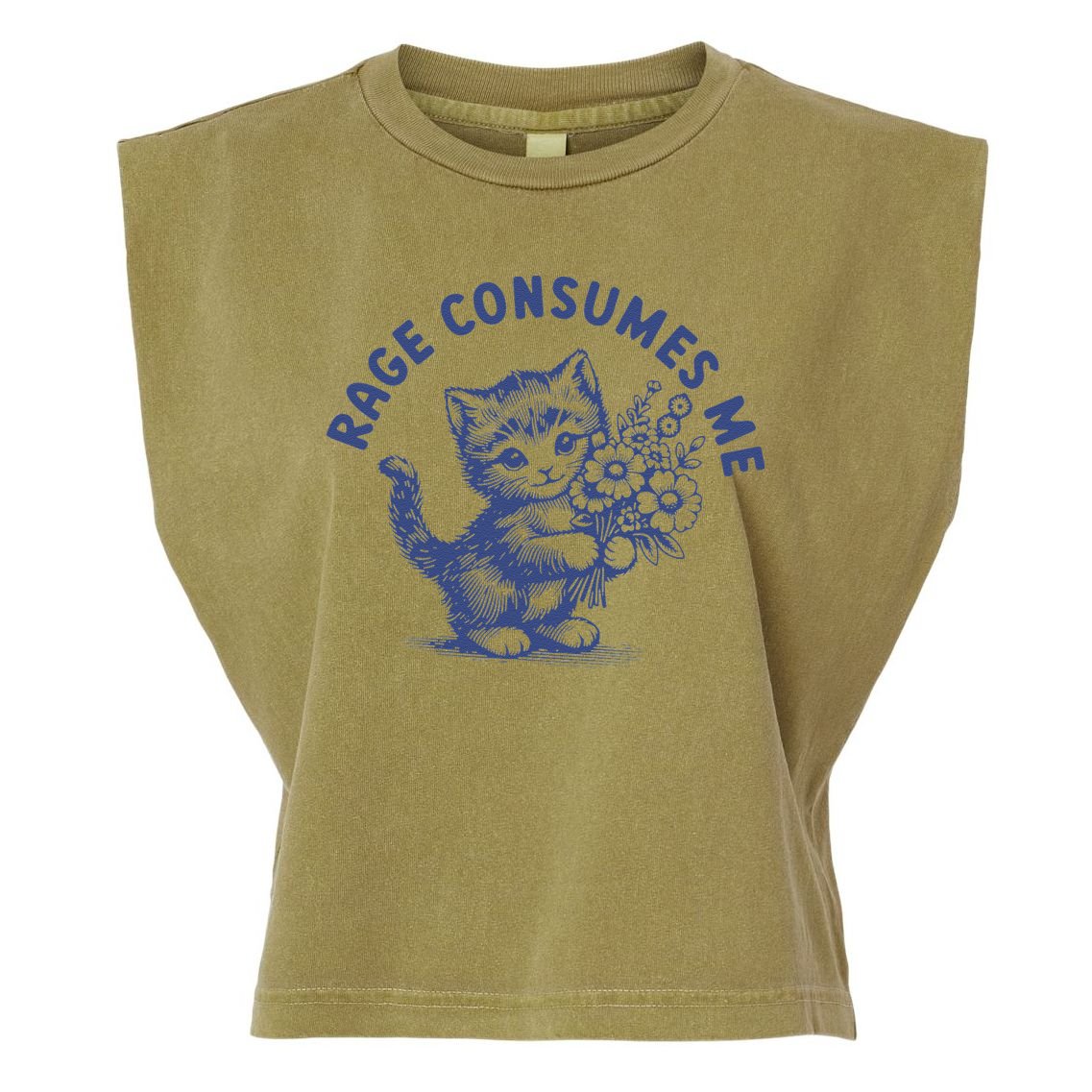 Rage Consumes Me Cat Flower Cute Kitty Cat Meme Garment-Dyed Women's Muscle Tee