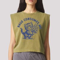 Rage Consumes Me Cat Flower Cute Kitty Cat Meme Garment-Dyed Women's Muscle Tee
