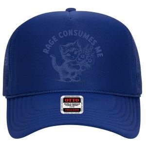 Rage Consumes Me Cat Flower Cute Kitty Cat Meme High Crown Mesh Back Trucker Hat