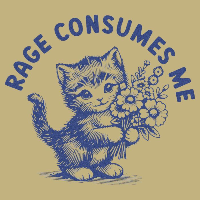 Rage Consumes Me Cat Flower Cute Kitty Cat Meme Tall Long Sleeve T-Shirt