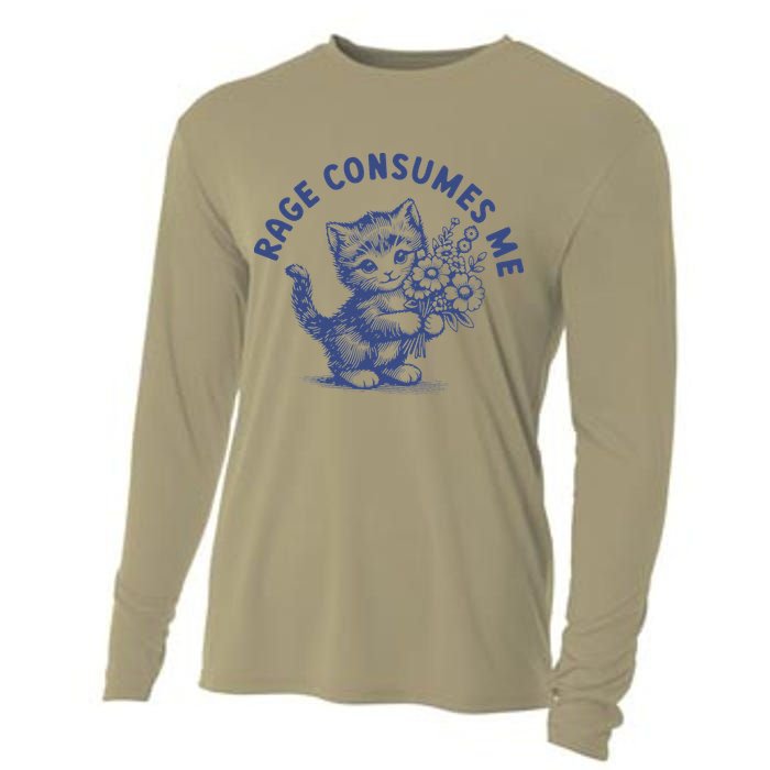 Rage Consumes Me Cat Flower Cute Kitty Cat Meme Cooling Performance Long Sleeve Crew