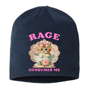 Rage Consumes Me Funny Kitten Cat Mental Health Meme Retro Sustainable Beanie