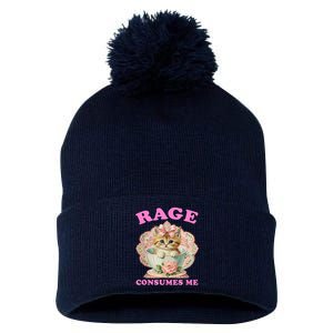 Rage Consumes Me Funny Kitten Cat Mental Health Meme Retro Pom Pom 12in Knit Beanie