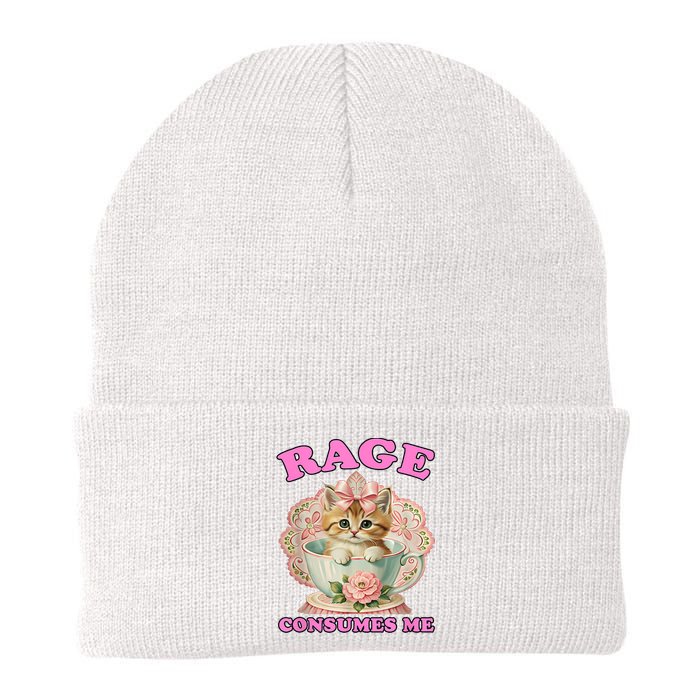 Rage Consumes Me Funny Kitten Cat Mental Health Meme Retro Knit Cap Winter Beanie