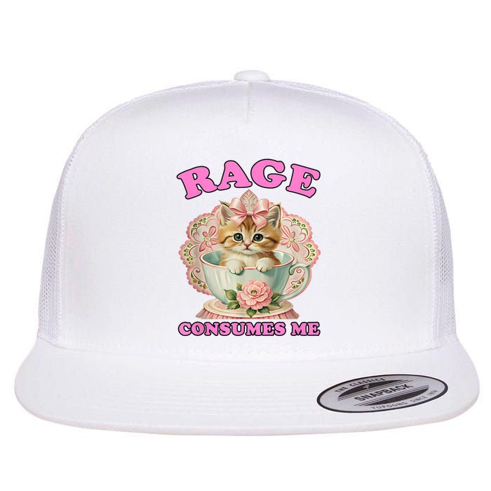 Rage Consumes Me Funny Kitten Cat Mental Health Meme Retro Flat Bill Trucker Hat