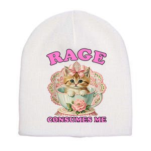 Rage Consumes Me Funny Kitten Cat Mental Health Meme Retro Short Acrylic Beanie