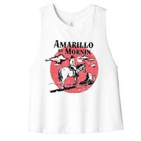 Retro Country Music Amarillo By Morning Western Cowboy Gift Women's Racerback Cropped Tank