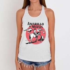 Retro Country Music Amarillo By Morning Western Cowboy Gift Women's Knotted Racerback Tank