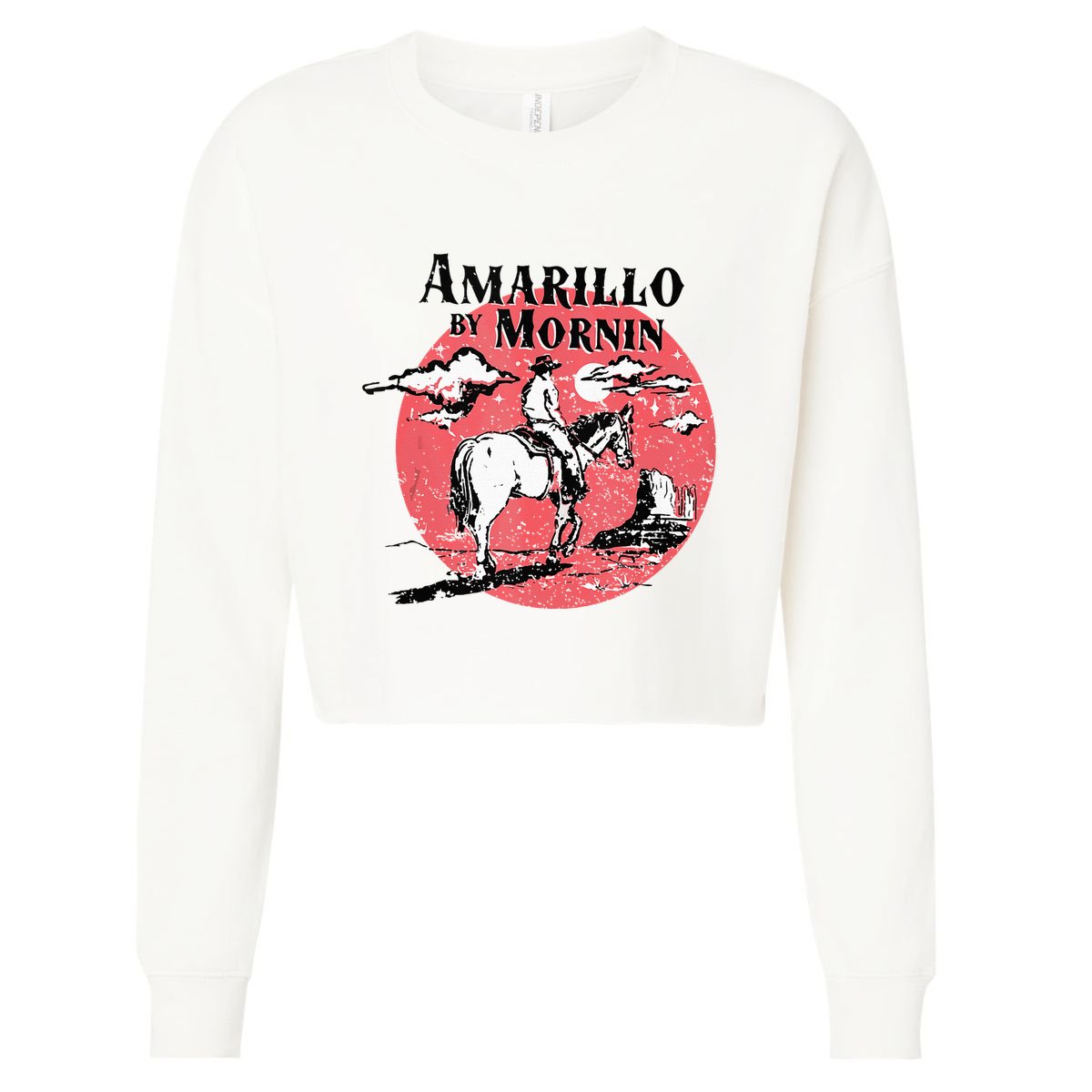 Retro Country Music Amarillo By Morning Western Cowboy Gift Cropped Pullover Crew