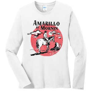 Retro Country Music Amarillo By Morning Western Cowboy Gift Ladies Long Sleeve Shirt