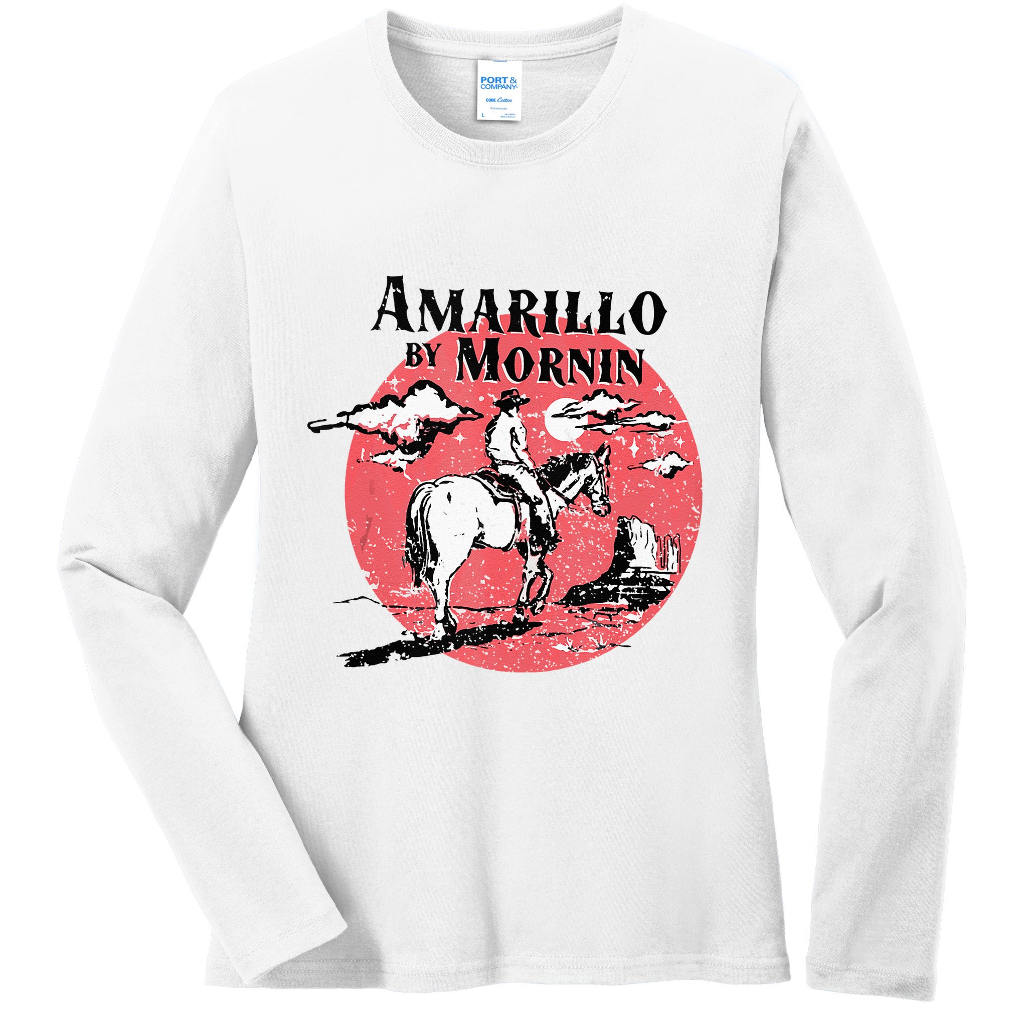 Retro Country Music Amarillo By Morning Western Cowboy Gift Ladies Long Sleeve Shirt