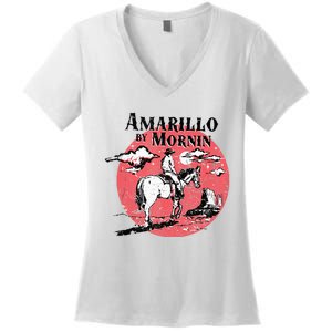 Retro Country Music Amarillo By Morning Western Cowboy Gift Women's V-Neck T-Shirt