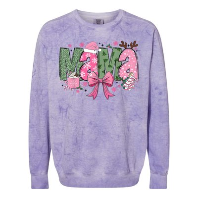 Retro Christmas Mama Coquette Bows Mom Mother Xmas Pajamas Gift Colorblast Crewneck Sweatshirt