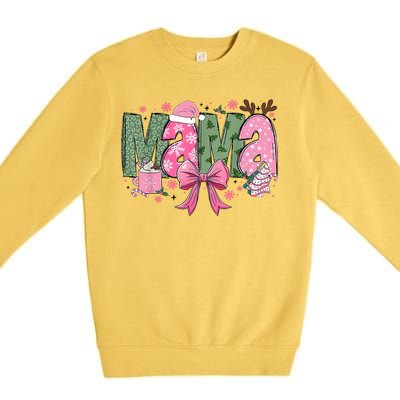 Retro Christmas Mama Coquette Bows Mom Mother Xmas Pajamas Gift Premium Crewneck Sweatshirt