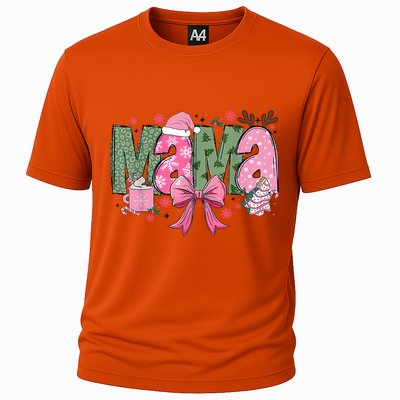 Retro Christmas Mama Coquette Bows Mom Mother Xmas Pajamas Gift Cooling Performance Crew T-Shirt