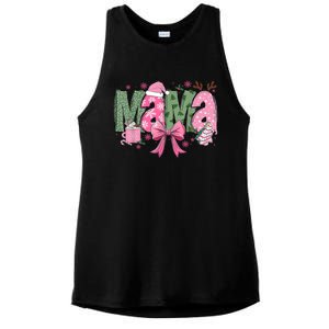 Retro Christmas Mama Coquette Bows Mom Mother Xmas Pajamas Gift Ladies PosiCharge Tri-Blend Wicking Tank