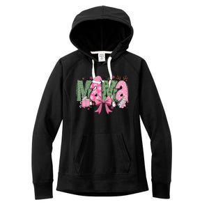 Retro Christmas Mama Coquette Bows Mom Mother Xmas Pajamas Gift Women's Fleece Hoodie