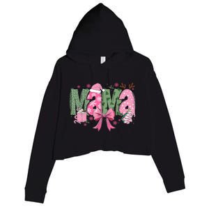 Retro Christmas Mama Coquette Bows Mom Mother Xmas Pajamas Gift Crop Fleece Hoodie