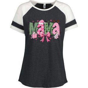 Retro Christmas Mama Coquette Bows Mom Mother Xmas Pajamas Gift Enza Ladies Jersey Colorblock Tee