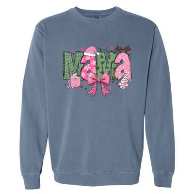 Retro Christmas Mama Coquette Bows Mom Mother Xmas Pajamas Gift Garment-Dyed Sweatshirt